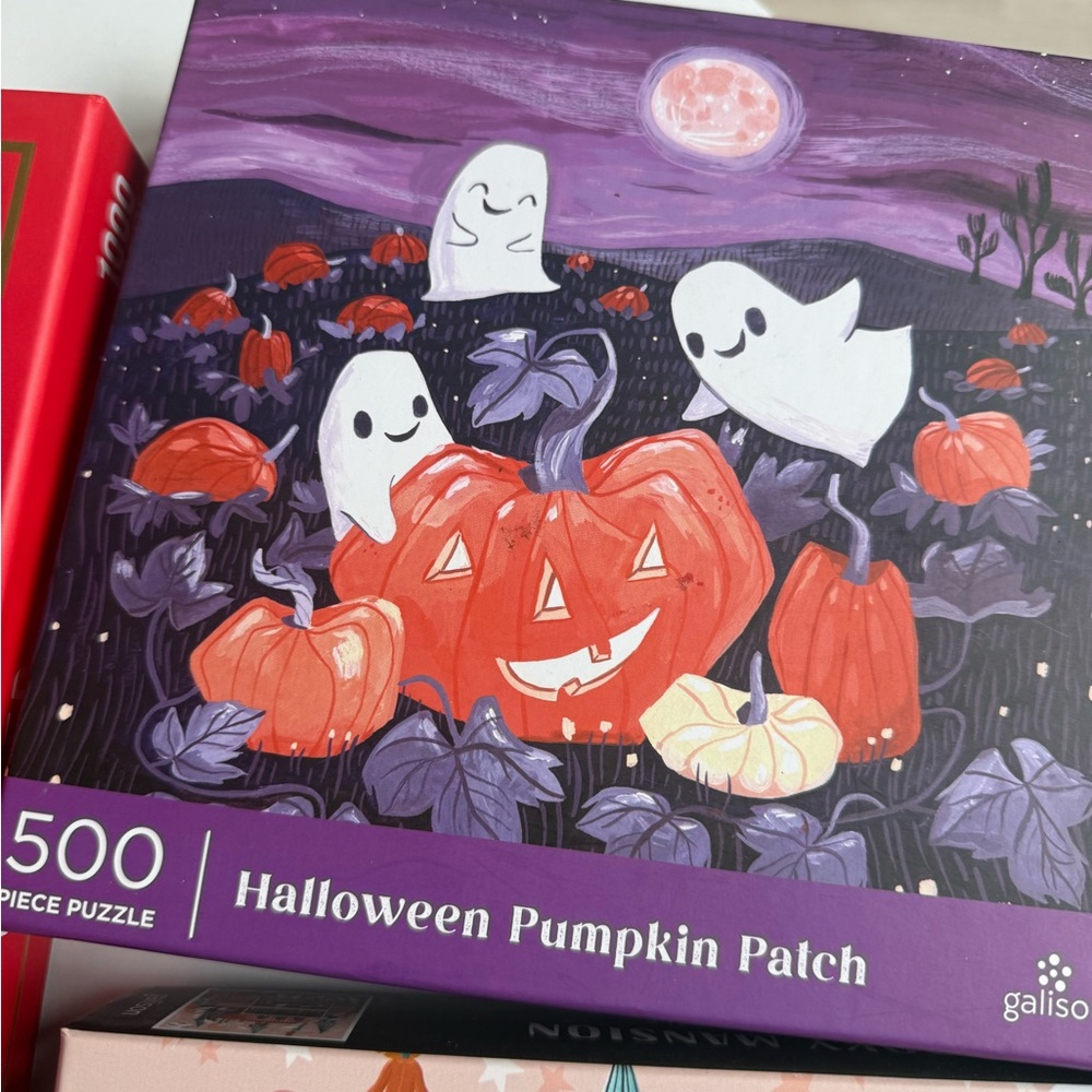 Galison Halloween Ghostly Pumpkin Puzzle - Purple and Orange